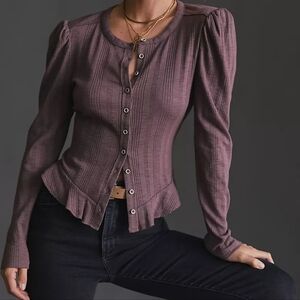 Anthropoligie Pilcro Puff-Sleeved Cardigan Mauve Size XL